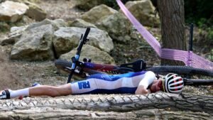 French Cyclist Flies Over Handle Bars in Olympic Mountain Bike Event